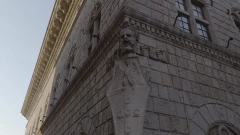 Aerial view of stone building corner in Province of Siena, Italy. Stock Footage 345655289