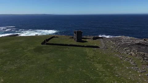 Aerial View of Stone Building on Mutton Island County Clare Stock Footage 335621549