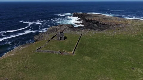 Aerial View of Stone Building on Mutton Island County Clare Stock-Footage 335621621