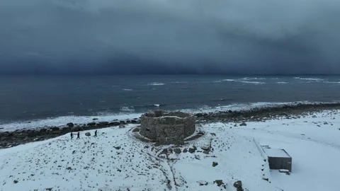 Aerial view of stone bunker in Eggum, Norway. Stock Footage 345004694