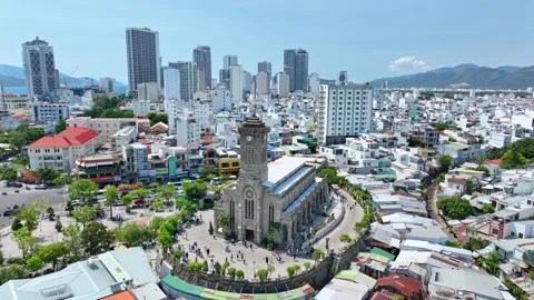 Aerial view of Stone cathedral. Stock Footage 297822553