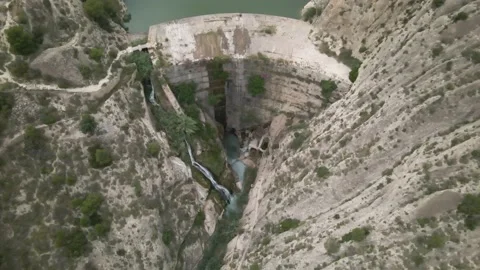 Aerial view of the stone dam Stock Footage 239942526