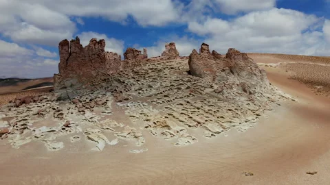 Aerial view of Stone formation in Salar De Tara, Atacama Desert, Chile. 4K Stock Footage 141665632