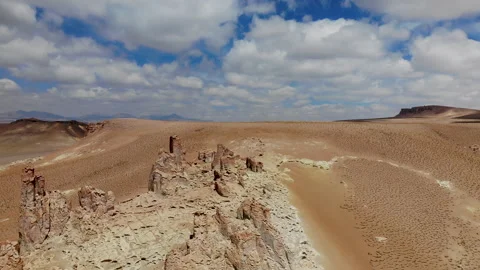 Aerial view of Stone formation in Salar De Tara, Atacama Desert, Chile. Stock Footage 157692282