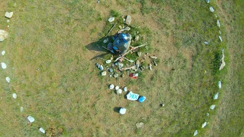 Aerial view of stone labyrinth Stock Footage 110983664