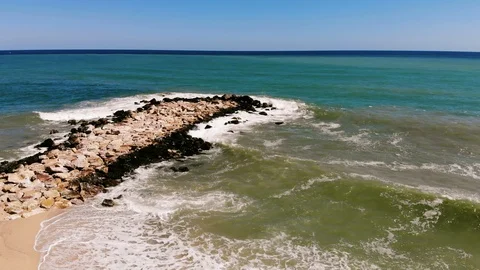 Aerial view of stone pier Stock Footage 93372255