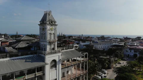 AERIAL view of the Stone Town, old part of Zanzibar City. Stock Footage 313616103