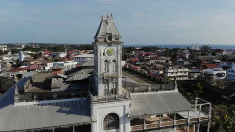 AERIAL view of the Stone Town, old part of Zanzibar City. Stock Footage 313616599