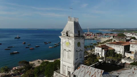 AERIAL view of the Stone Town, old part of Zanzibar City. Video stock 313617006
