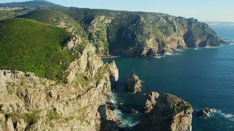 Aerial view of stony cliff of Cabo da Roca, Portugal Stock Footage 104398331