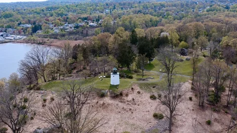 Aerial view of Stony Point Lighthouse Stock Footage 129650148