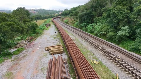 Aerial view of a stopped cargo train Stock Footage 339461694