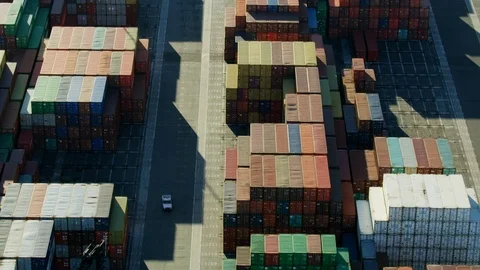 Aerial view storage container import export Los Angeles Stock Footage 104252489