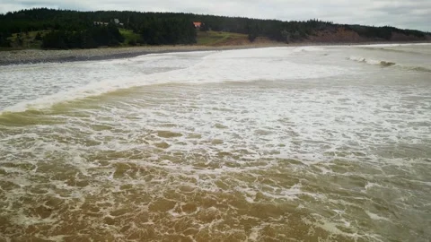 Aerial view Storm and Waves in the Open Ocean. Rem-bow Beach Nova Scotia, Canada Stock Footage 255391334