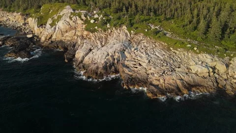 Aerial view Stormy Waves Hitting Cliffs - Nova Scotia Canada Stock Footage 280192136