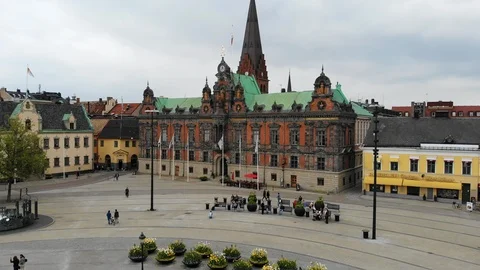 Aerial view of Stortorget Square - Malmo, Scania, landscape of Sweden from above 库存影片 90387846