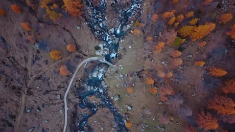 Aerial view of a stream and bridge, Italy. Stock Footage 321128537