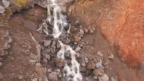 Aerial View. The stream flowing in the mountains. Pure mountain water Stock Footage 73141345