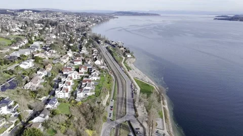 Aerial View Of Street Parallel To The Bodensee Lake Video stock 269359515
