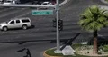 Aerial View of Street Sign in Las Vegas City with Cars Traffic on Boulevard Day 4k or 4k+ Resolution