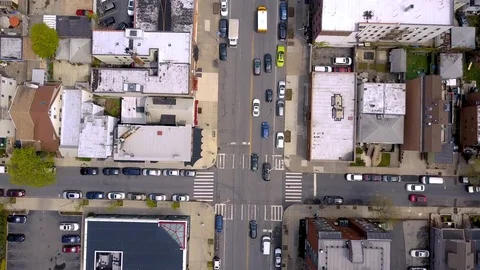 Aerial view of streets and crossroads in Brooklyn, New York City. NYC from above Stock-Footage