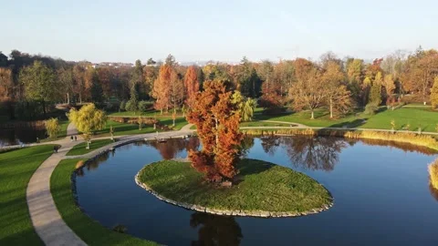 Aerial view of Stromovka public park in Prague Stock Footage 143016341