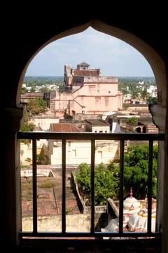 Aerial view of structures and vast area of Thanjavur palace complex, Thanja.. Stock Photos