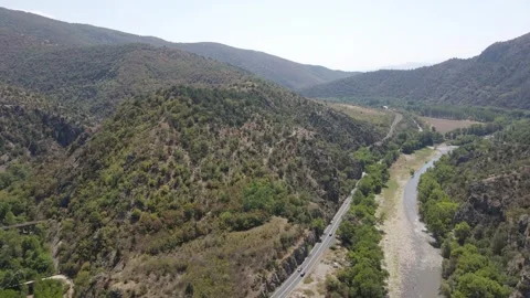 Aerial view of Struma River passing through the Kresna Gorge, Bulgaria Stock-Footage 304424068