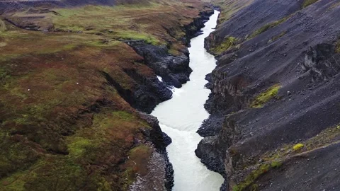 Aerial view of Stuðlagil canyon basaltic columns in east Iceland. Video stock 154465715