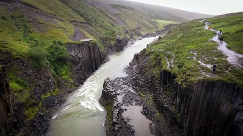 Aerial View of Studlagil Canyon’s Basalt Wonders Stock Footage 304059519