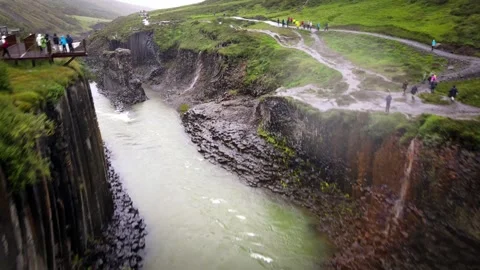 Aerial View of Studlagil Canyon’s Basalt Wonders Video stock 304059566