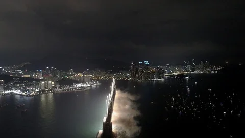 Aerial View of Stunning Firework Show at Haeundae Busan in South Korea Video stock 102607773