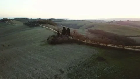 Aerial view, stunning flight over the green Tuscany Hills at sunset Stock Footage 103278201