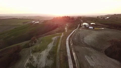 Aerial view, stunning flight over the green Tuscany Hills at sunset Stock-Footage 103278823