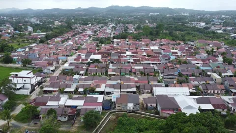 Aerial view of subsidized housing development in South Kalimantan Stock Footage 285586230