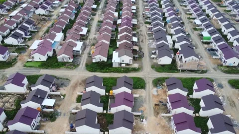 Aerial view of subsidized housing loan from the government (KPR) Stock Footage 244963346