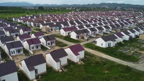 Aerial view of subsidized housing loan from the government (KPR) Stock Footage 244963584
