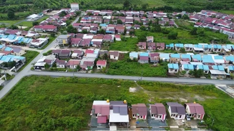 Aerial view of subsidized housing which is neatly arranged on very large land Stock Footage 279566449