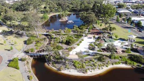 Aerial View of Suburb Park Stock Footage 138412906