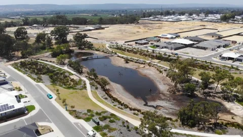 Aerial View of Suburb Park Stock Footage 139788970