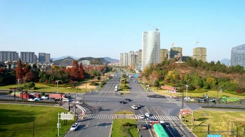 Aerial view of suburb road Vídeo Stock 166789157