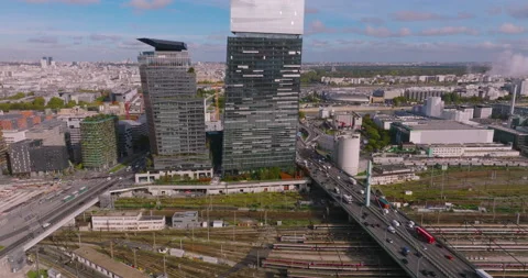 Aerial view of the suburbs of a major capital. Parisian high buildings of the Stock Footage 222750053