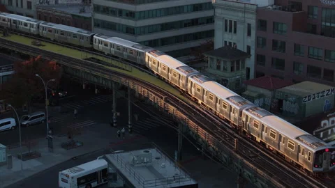 Aerial view of the subway in Brooklyn Stock Footage 294264359