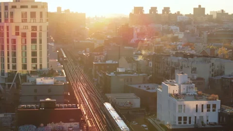 Aerial view of the subway in Brooklyn Stock Footage 294264438