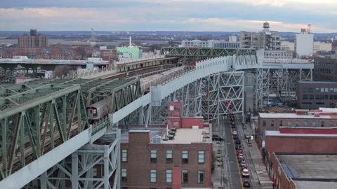 Aerial view of the subway in Brooklyn Stock Footage 296775971