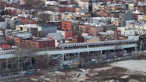 Aerial view of the subway in Brooklyn Stock Footage 296776138