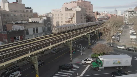 Aerial view of the subway in Brooklyn Stock Footage 296840148