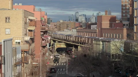 Aerial view of the subway in Brooklyn Stock Footage 296840207