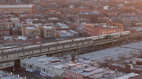 Aerial view of the subway in Brooklyn Stock Footage 296840611