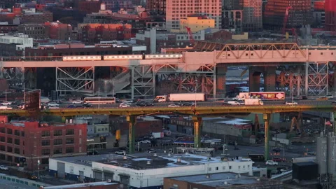 Aerial view of the subway in Brooklyn Video stock 300048438